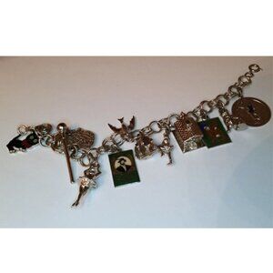 TC Sterling Vintage Charm Bracelet 12 Silver Tone.